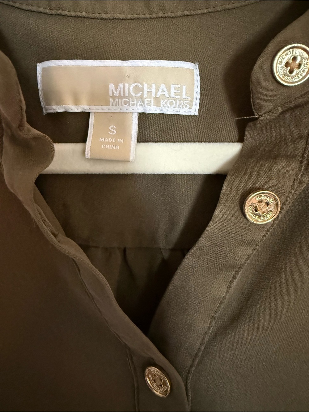 Michael Kors 100% Silk Olive Shirt Dress Drawstring Waist Size S - Picture 5 of 6